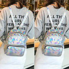 Women Laser Holographic Backpack Student School Bag Travel Rucksack