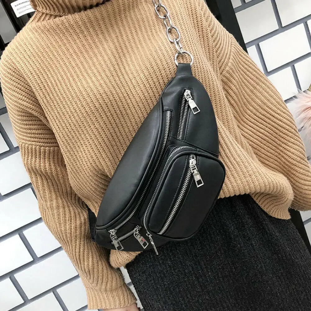 Hot PU Waist Bag Chain Fanny Pack Travel Belt Purse Shoulder Bags