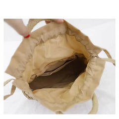 Hot Women Straw Woven Drawstring Handbag - Solid Holiday Purse