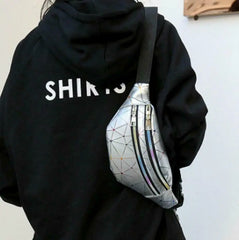 Women Girl Fanny Pack Leather Waist Bag Travel Bag Waist Bag Pink Silver