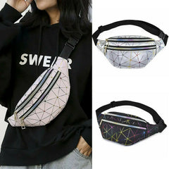 Women Girl Fanny Pack Leather Waist Bag Travel Bag Waist Bag Pink Silver