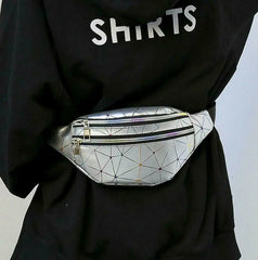 Women Girl Fanny Pack Leather Waist Bag Travel Bag Waist Bag Pink Silver