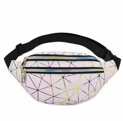 Women Girl Fanny Pack Leather Waist Bag Travel Bag Waist Bag Pink Silver