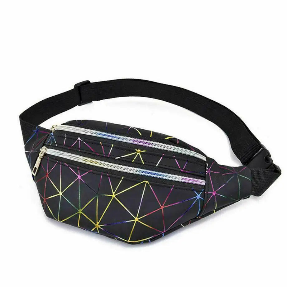 Women Girl Fanny Pack Leather Waist Bag Travel Bag Waist Bag Pink Silver