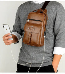Summer Retro Chest Bag USB Men's Bag Casual Backpack Shoulder Zipper Messenger B