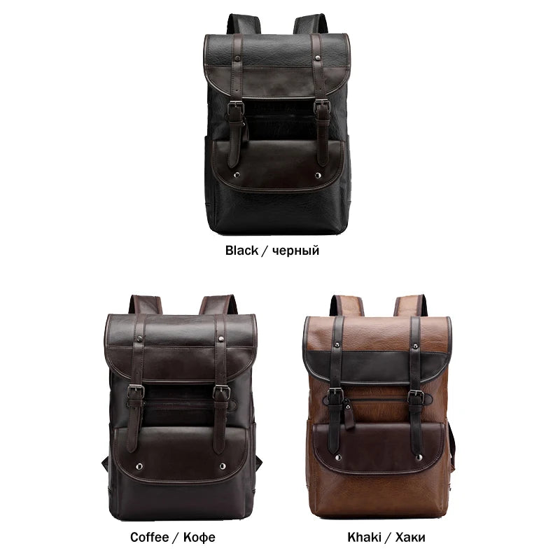 Vintage Men's Pu Leather Backpack for Laptop Business