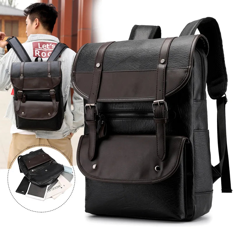 Vintage Men's Pu Leather Backpack for Laptop Business