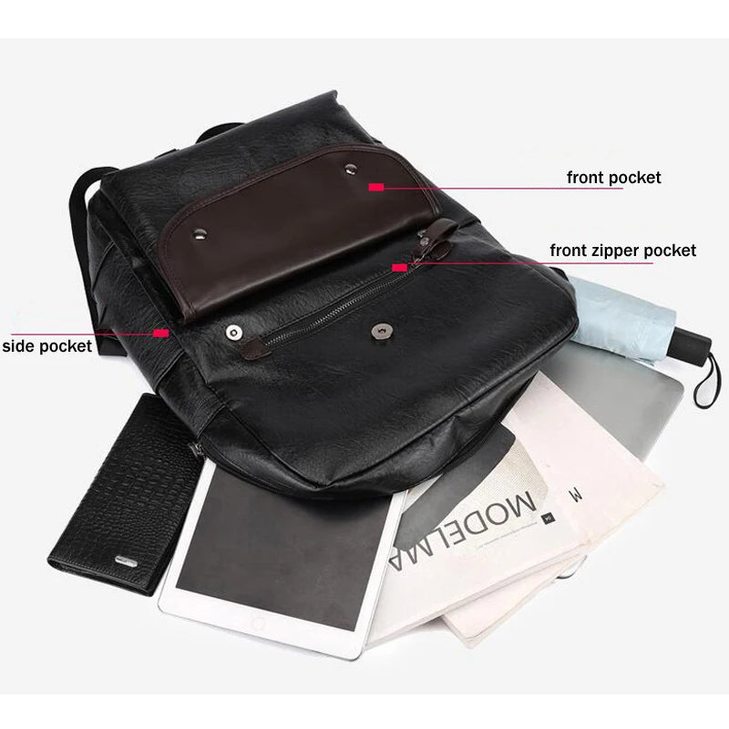 Vintage Men's Pu Leather Backpack for Laptop Business