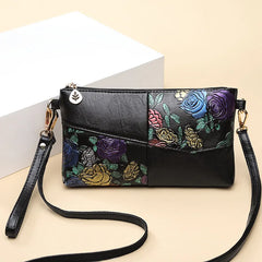 Women Shoulder Bag Floral Crossbody Leather Zipper Handbag Mini Vintage