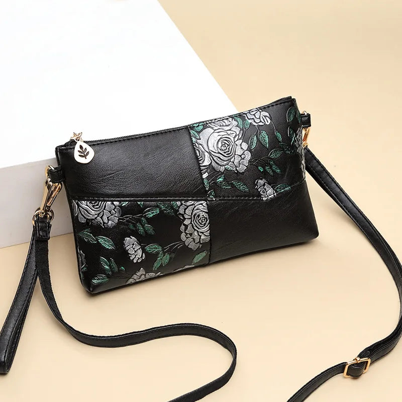 Women Shoulder Bag Floral Crossbody Leather Zipper Handbag Mini Vintage
