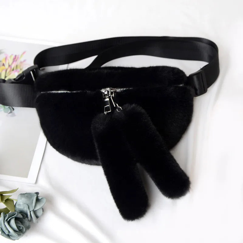 Faux Fur Rabbit Fanny Pack Waist Bag Plush Travel Bag