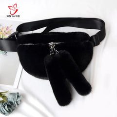 Faux Fur Rabbit Fanny Pack Waist Bag Plush Travel Bag