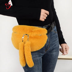 Faux Fur Rabbit Fanny Pack Waist Bag Plush Travel Bag