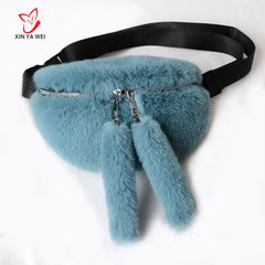 Faux Fur Rabbit Fanny Pack Waist Bag Plush Travel Bag