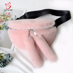 Faux Fur Rabbit Fanny Pack Waist Bag Plush Travel Bag