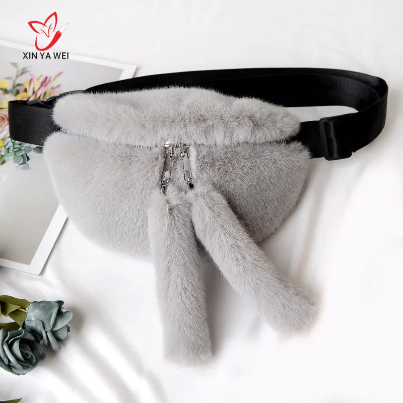 Faux Fur Rabbit Fanny Pack Waist Bag Plush Travel Bag