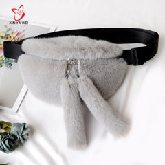Faux Fur Rabbit Fanny Pack Waist Bag Plush Travel Bag