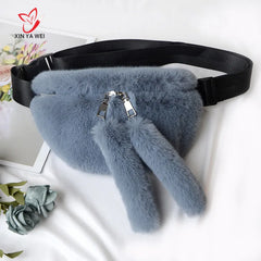Faux Fur Rabbit Fanny Pack Waist Bag Plush Travel Bag