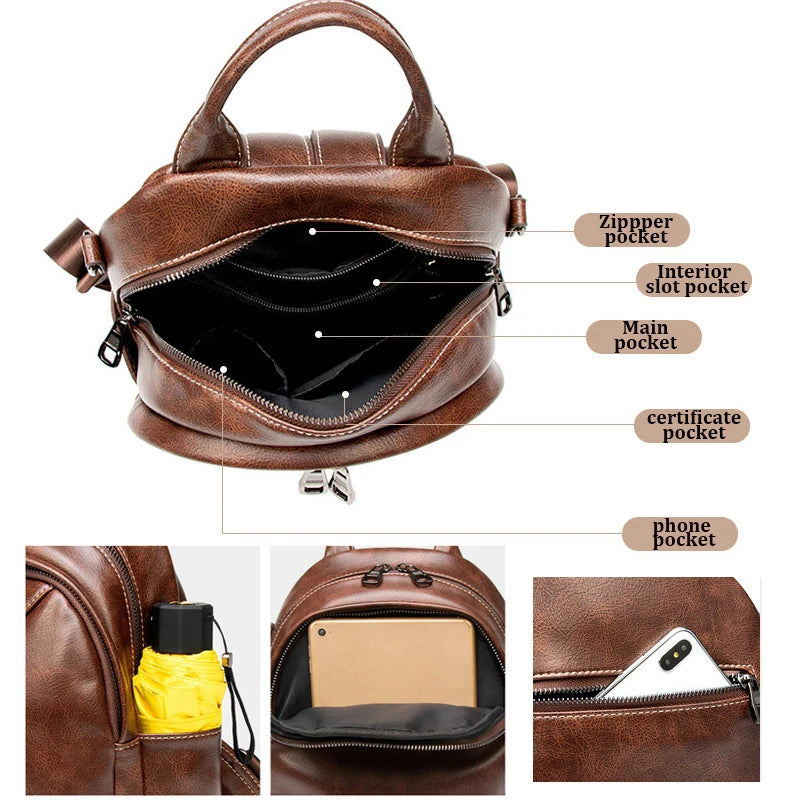 Women Leather Backpacks Female Shoulder Bags Sac a Dos Travel Ladies Bagpack