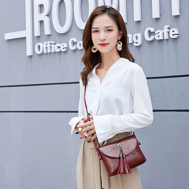 Women Shoulder Bag Oil Leather Handbag Totes Shopper Bags Handbags