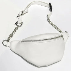 Womens Waist Bag Fanny Pack Solid PU Bag Belt Purse Chains