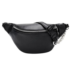Womens Waist Bag Fanny Pack Solid PU Bag Belt Purse Chains