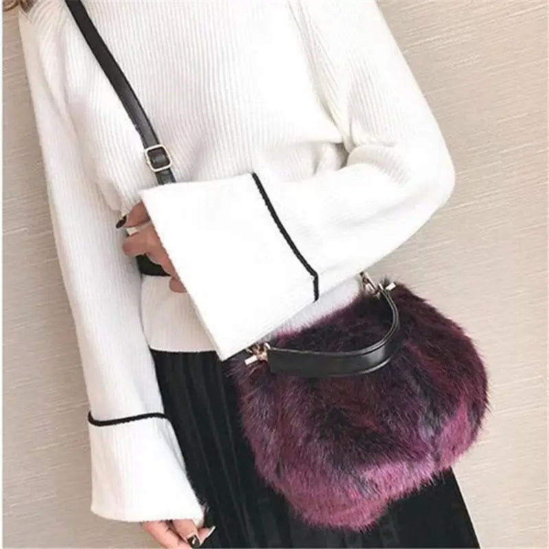 Winter Faux Fur Shoulder Bag - Party Tote Bag for Women