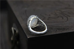 Thai Silver Carved Stone Ring, Natural Stone Pulp