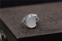 Thai Silver Carved Stone Ring, Natural Stone Pulp