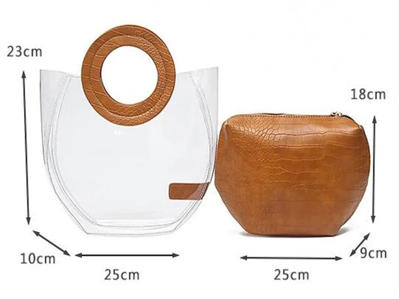 2pcs Set Transparent PVC Jelly Bucket Bag Mother Luggage Women's Handbags