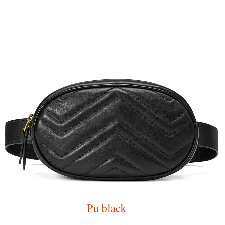 Women Leather Belt Bag Waist Bag Fanny Pack Red Beige