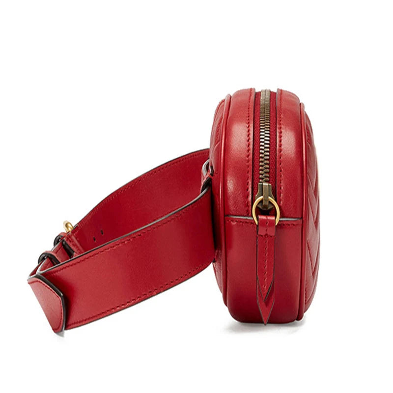 Women Leather Belt Bag Waist Bag Fanny Pack Red Beige