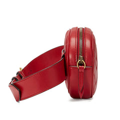 Women Leather Belt Bag Waist Bag Fanny Pack Red Beige