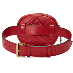Women Leather Belt Bag Waist Bag Fanny Pack Red Beige