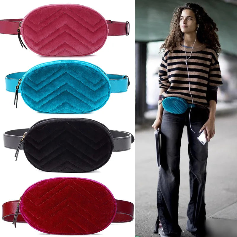 Women Leather Belt Bag Waist Bag Fanny Pack Red Beige