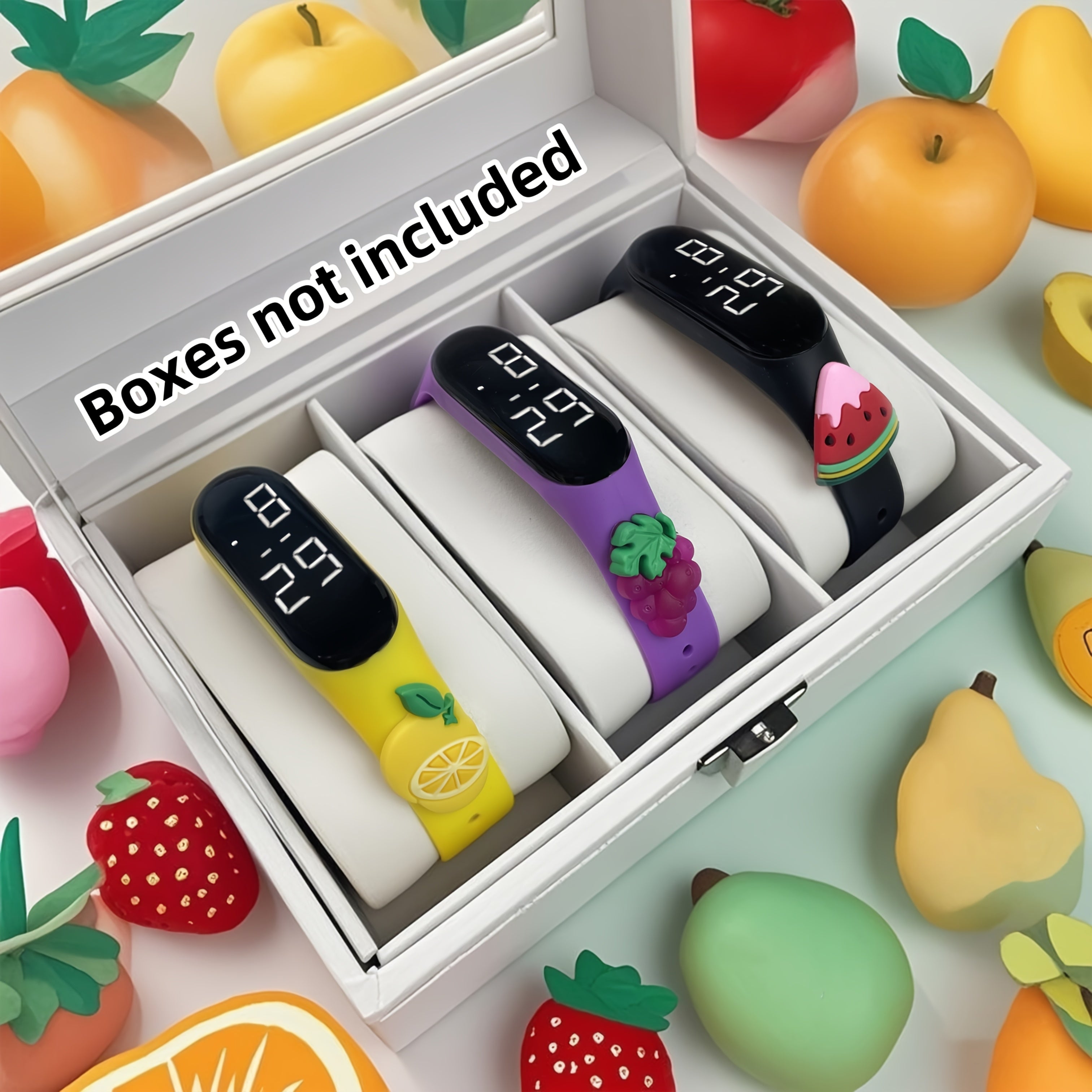 3pcs Fruit Collection Digital Watch Set for Men and Women