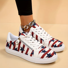 Women's Star Graphic & Striped Sneakers Casual Lace Up & Zipper Low Top Shoes
