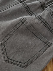 Girls Denim Shorts Elastic Waist Casual Loose Raw Trim Summer Clothes