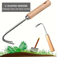 V-shaped Weeding Tool with Solid Wood Handle