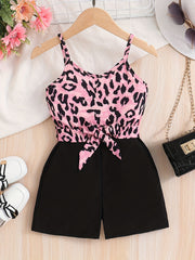Leopard Print Cami Romper Jumpsuit with Belt for Summer