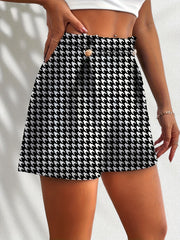 Houndstooth Button Front High Waist Shorts