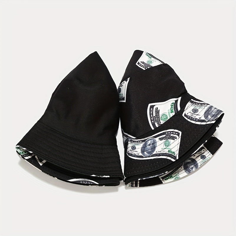 US Dollar Pattern Printed Basin Hat Men's And Women's Street Hip hop Sun Hat