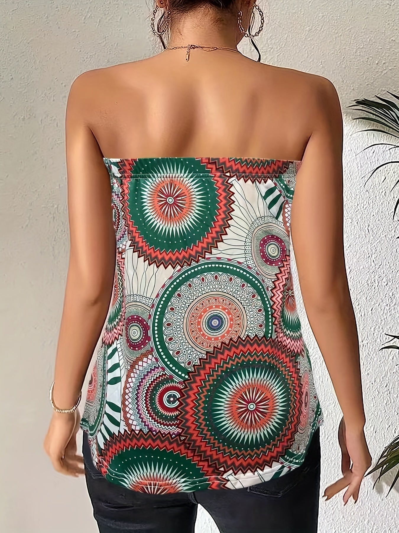 Geometric Print Tube Top Summer Sleeveless Casual Top