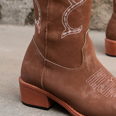 Embroidered Western Cowgirl Mid Calf Boots