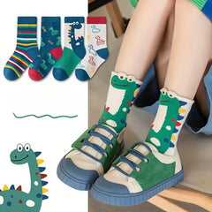 Boys Dinosaur Print Crew Socks for Autumn and Spring