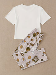 Giraffe Print Pajamas Set Short Sleeve Crew Neck Top & Pants