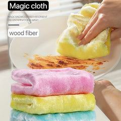 6pcs Stain & Grease Delaying Dish Cloths Thick Absorbent Wood Fiber Towels