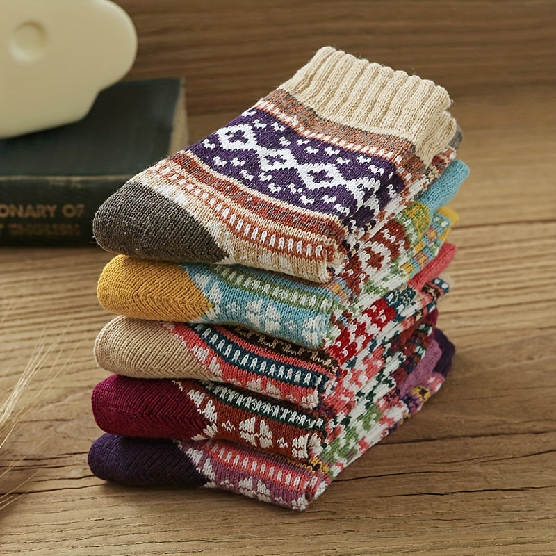 5 Pairs Geometric Pattern Colorblock Socks Women's Stockings