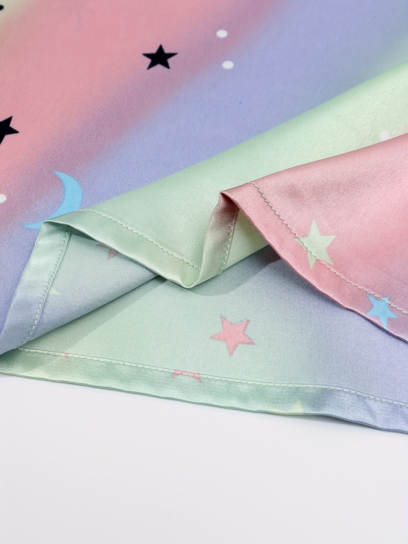 Ombre & Star Print Pajama Set - Tee & Pants Two Piece Set