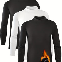 3pcs Kids' Warm Compression Shirt Mock Neck Top Long Sleeve Athletic Bottom